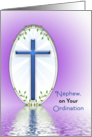 For Nephew Ordination Greeting Card-Blue Cross Reflection card