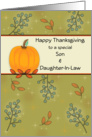 Son & Daughter-In-Law Thanksgiving Greeting Card-Pumpkin and Leaves card