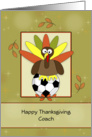 Soccer Coach Thanksgiving Greeting Card-Leaves-Soccer Ball card