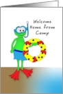 Welcome Home From Camp Greeting Card with Frog, Snorkel, Inner Tube card