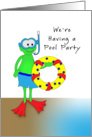 Pool Party Invitation Greeting Card with Frog, Snorkel, Inner Tube card