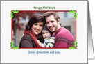 Christmas Photo Greeting Card with Holly Berries Frame Customizable card