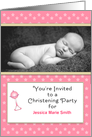 Christening Party Invitation Greeting Card For Girl Photo Card-Rattle card