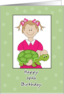 14th Birthday Girl Holding Turtle card