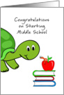 Starting Middle School Greeting Card-Turtle, Books, Apple and Worm card