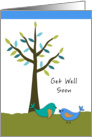 Get Well Soon Greeting Card with Two Blue Birds and Tree card