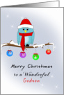 Godson Christmas Card with Blue Bird, Red Hat, Scarf, Boots card