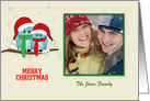 Christmas Blue Bird Couple on Snow Covered Tree Branch Photo Card