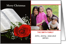 Religious Christmas Photo Card with Bible and Red Rose-Customizable card