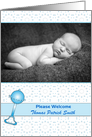 Baby Announcement Photo Card with Baby Rattle card