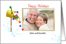 Patriotic Christmas Photo Card with Mail Box, Bird, Mail & Stars card