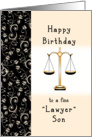 For Lawyer Son Birthday Greeting Card-Scale of Justice and Flourishes card