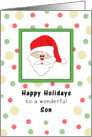 Son Christmas Card with Santa Head, Happy Holidays and Dots card