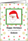 Godson Christmas Card with Santa Head, Happy Holidays and Dots card
