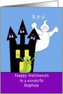 For Nephew Halloween Card-Haunted House-Ghost-Green Gremlin card