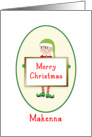 Makenna - Christmas Card with Elf Holding Merry Christmas Sign card