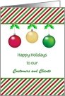 Customizable Business Christmas Card-Red Green Stripes-Three Ornaments card
