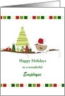 Employee Custom Christmas Card-Bird on Branch with Tree and Presents card