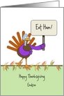 Godson Thanksgiving Card with Turkey Holding Sign Customizable text card