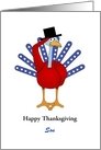 For Son Happy Thanksgiving-Patriotic Turkey, Stars, Customizable Text card