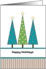 Customizable Happy Holidays Text Three Christmas Trees with Stripes card
