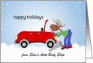 From Auto Mechanic Christmas Card-Reindeer-Red Car-Customizable Text card