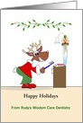 From Dentist Christmas Card-Reindeer Brushing Teeth-Customizable Text card