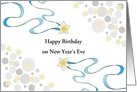 Birthday on New Year’s Eve-Stars-Circle Design-Customizable Text card