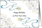 Birthday on New Years Day-Stars-Circle Design-Customizable Text card
