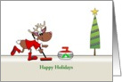 Curling Christmas Reindeer Greeting Card-Customizable Text card