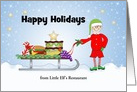 Christmas Card from Catering Company-Elf -Sled-Food-Customizable Text card