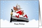 Fitness Christmas Card-Exercising Reindeer-Treadmill-Customizable Text card