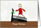 Christmas Fitness Elf on Treadmill-Customizable Text card