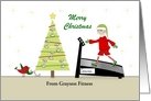 GRAYSON LOGO - Christmas Fitness Elf on Treadmill-Bird-Weights-Tree card