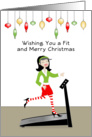 Fitness Christmas Card-Fit and Merry Christmas-Retro Girl-Tread Mill card