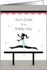 Gymnastics Birthday Party Invitation-Retro Girl on Balance Beam card