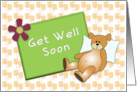 Get Well Greeting Card-Fell Better Card-Bear with Pillow & Flower card