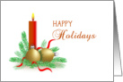 Happy Holidays Greeting Card-Candle-Gold Look-Ornament-Christmas card