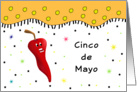 Cinco De Mayo Fiesta Greeting Card-Chili Pepper-Confetti & Star Look card