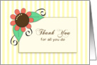 Thank You Greeting Card-Illustrated Flower, Leaves and Stripes card
