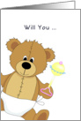 Bear in Diaper-Rattle-Will You Be My Godparents Card