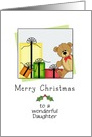 For Daughter Christmas Card-Bear and Presents-Customizable Text card