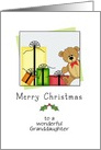 For Granddaughter Christmas Card-Bear & Presents-Customizable Text card