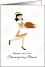 Thanksgiving Dinner Invitation Greeting Card-Retro Girl-Turkey Platter card