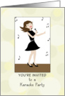 Karaoke Party Invitation-Retro Girl Holding a Microphone-Musical Notes card