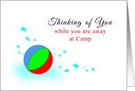 Thinking of You Away at Camp Greeting Card with Beach Ball-Water Drops card