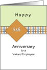 Employee 5th Anniversary Greeting Card-Geometric Design Blue-Orange card