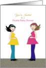 Double Baby Shower Invitation Greeting Card-Two-2-Retro Pregnant Girls card