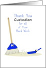 Thank You Custodian Greeting Card with Broom-Dust Pan and Eyes card