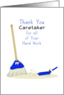 Thank You Caretaker Greeting Card with Broom-Dust Pan and Eyes card